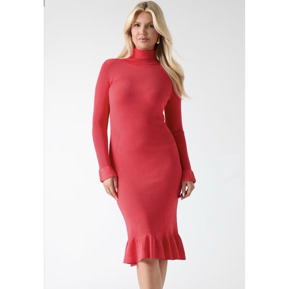 GUESS Michelle Sweater Dress Women's Size 40 Citrus Paradise Pink Ribbed Bodycon